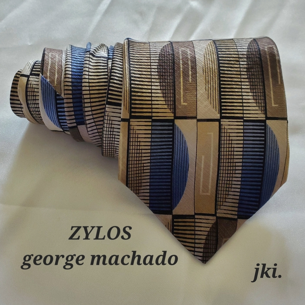 Zylos George Machado Men's Necktie Silk Classic Wide Multicolor Geometric